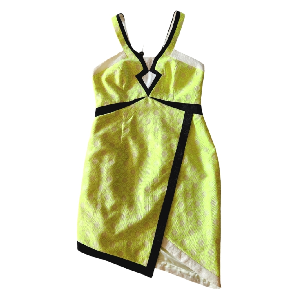 Seduce Womens Tan Neon Yellow black Slimming Sheath Dress 12